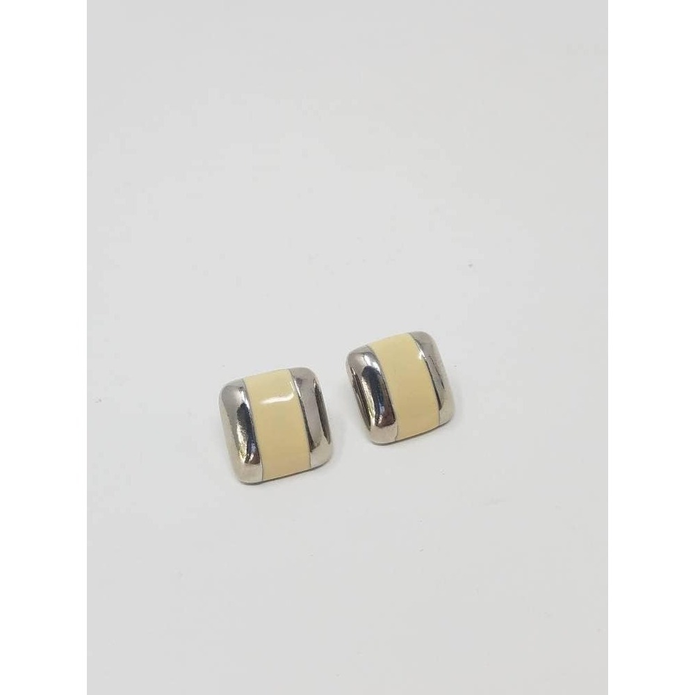 Vintage 60's enamel stud earrings silver tone/white‎